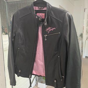 Womans Harley Davidson Jacket - Black Leather with Pink Detail